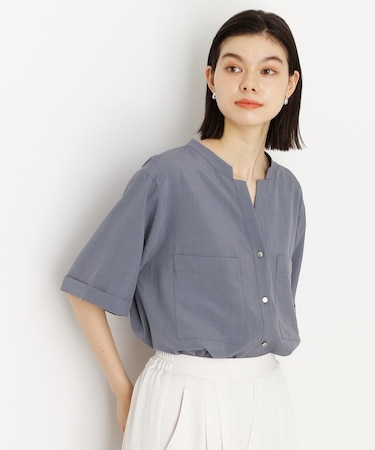 【再入荷/新色】ダブルポケット5分袖シャツ/体型カバー／洗濯機OK