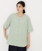 【再入荷/新色】ダブルポケット5分袖シャツ/体型カバー／洗濯機OK