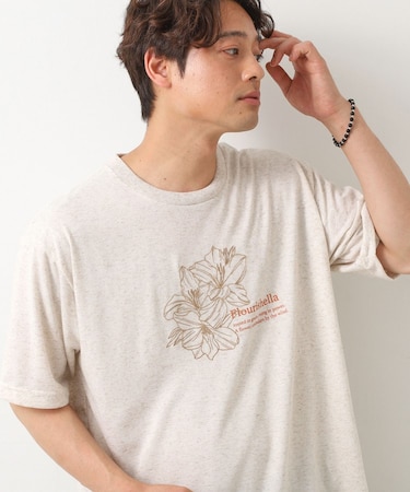 ポリ麻刺繍半袖Tシャツ
