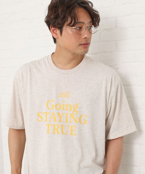 ポリ麻プリント半袖Tシャツ【洗濯機OK】