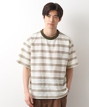 変形ボーダー半袖Tシャツ【洗濯機OK】