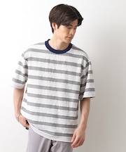 変形ボーダー半袖Tシャツ【洗濯機OK】