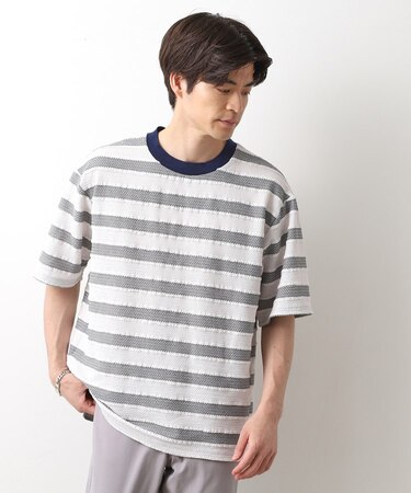 変形ボーダー半袖Tシャツ【洗濯機OK】