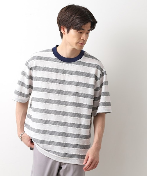 変形ボーダー半袖Tシャツ【洗濯機OK】