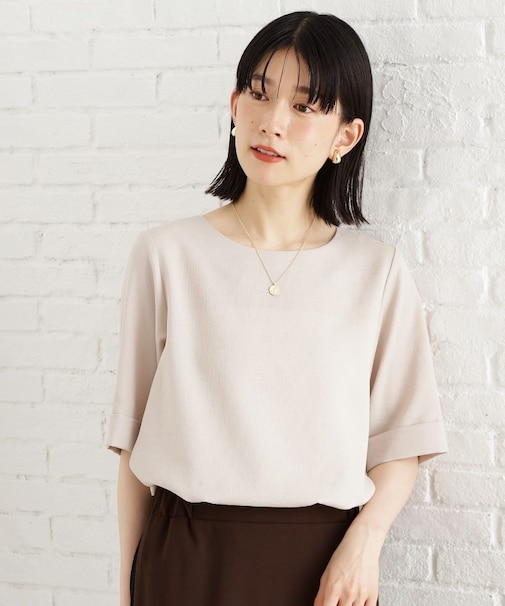 【秋色入荷】麻調メッシュブラウス【二の腕カバー/洗える】