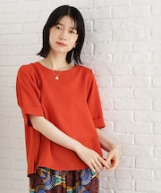 【再入荷】麻調メッシュブラウス【二の腕カバー/洗える】