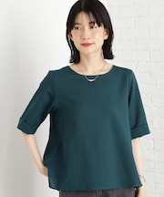 【秋色入荷】麻調メッシュブラウス【二の腕カバー/洗える】