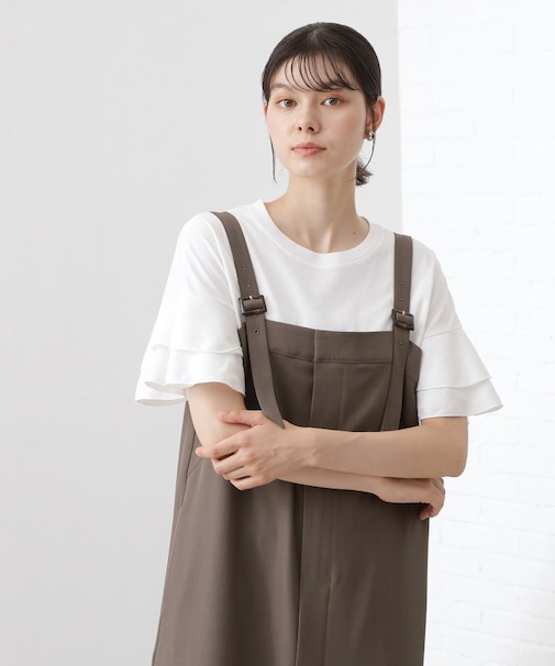 【汗染み防止】袖フリルTシャツ【UVカット/洗濯機OK】