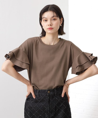 【汗染み防止】袖フリルTシャツ【UVカット/洗濯機OK】