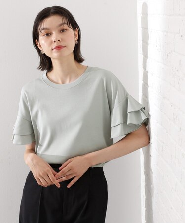 【汗染み防止】袖フリルTシャツ【UVカット/洗濯機OK】