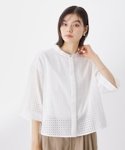 レース刺繍コットンシャツ