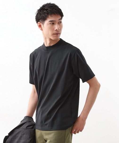モックネックプレーティング半袖Tシャツ 【接触冷感/洗濯機OK】