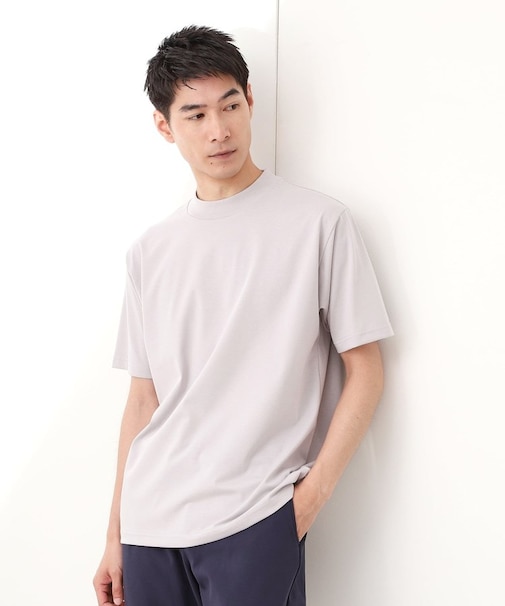 モックネックプレーティング半袖Tシャツ 【接触冷感/洗濯機OK】