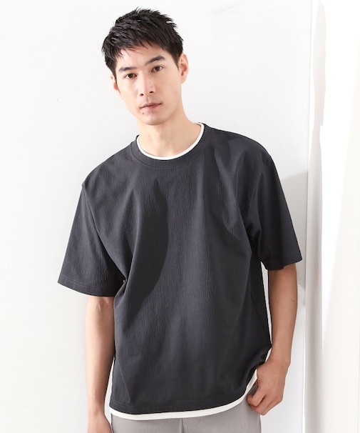 楊柳フェイクレイヤード半袖Tシャツ 【吸水速乾/毛玉になりにくい/洗濯機OK】