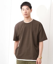 楊柳フェイクレイヤード半袖Tシャツ 【吸水速乾/毛玉になりにくい/洗濯機OK】