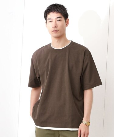 楊柳フェイクレイヤード半袖Tシャツ 【吸水速乾/毛玉になりにくい/洗濯機OK】
