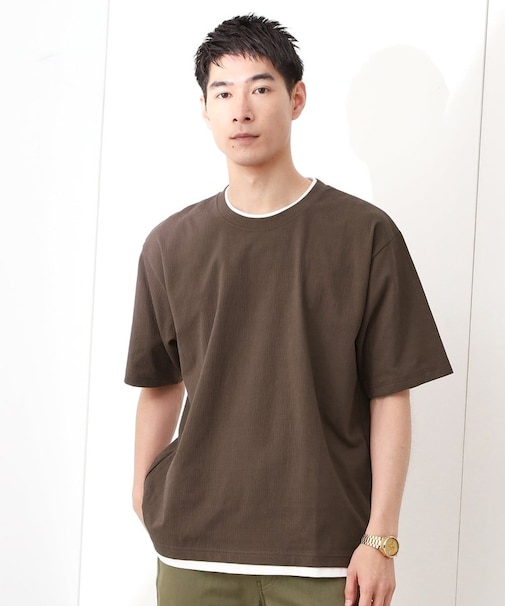 楊柳フェイクレイヤード半袖Tシャツ 【吸水速乾/毛玉になりにくい/洗濯機OK】
