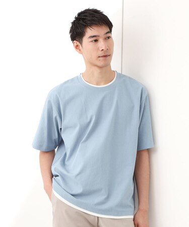 楊柳フェイクレイヤード半袖Tシャツ 【吸水速乾/毛玉になりにくい/洗濯機OK】