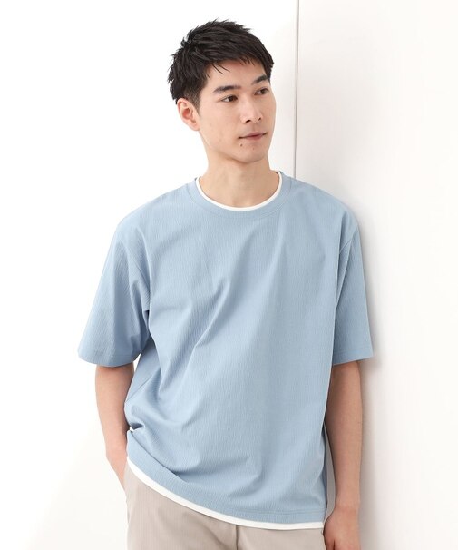 楊柳フェイクレイヤード半袖Tシャツ 【吸水速乾/毛玉になりにくい/洗濯機OK】