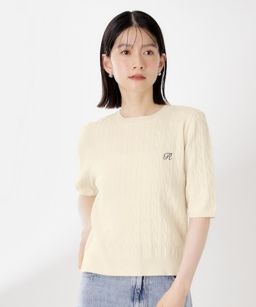 むくむくぷー です★美品★ピマコットン半袖ケーブルニット ピンク ケーブルニット 半袖 トップス - メルカリ