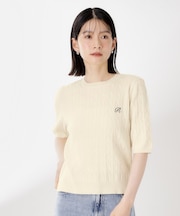 ワンポイント刺繍ケーブル半袖ニット【洗濯機OK】
