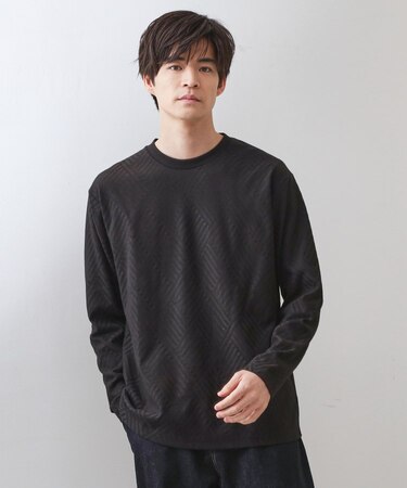 リンクスジャカード長袖Tシャツ【サスティナブル素材使用/洗濯機OK】
