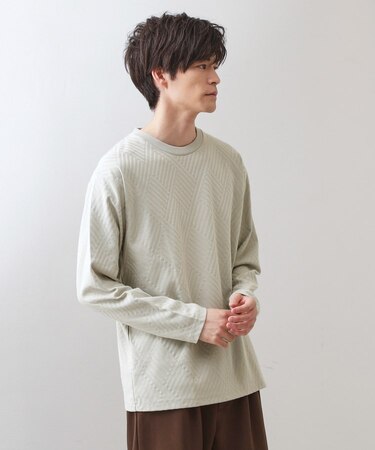 リンクスジャカード長袖Tシャツ【サスティナブル素材使用/洗濯機OK】