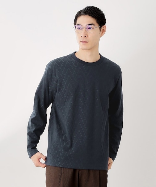 リンクスジオメトリック長袖Tシャツ【サスティナブル素材使用/洗濯機OK】
