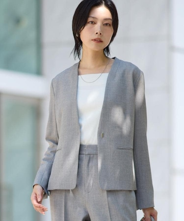 ビジネスノーカラージャケット【セットアップ可/洗える】/CAVIANシリーズ