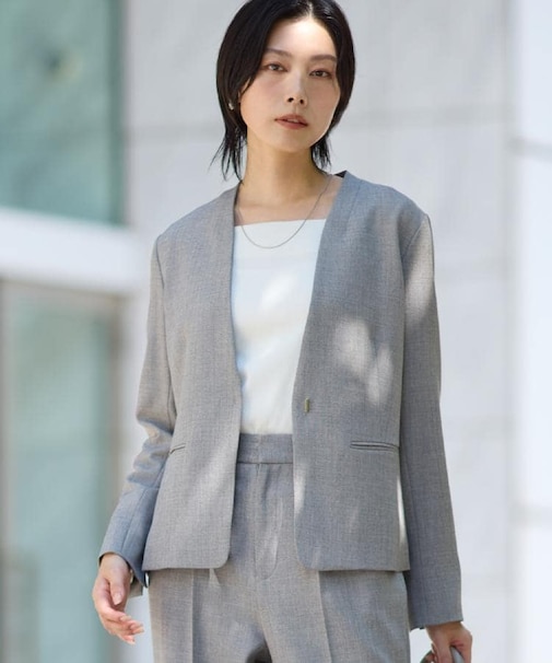 ビジネスノーカラージャケット【セットアップ可/洗える】/CAVIANシリーズ