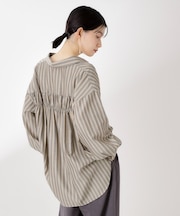 ストライプバックシャーリングシャツ【体型カバー/洗える】