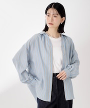 ストライプバックシャーリングシャツ【体型カバー/洗える】