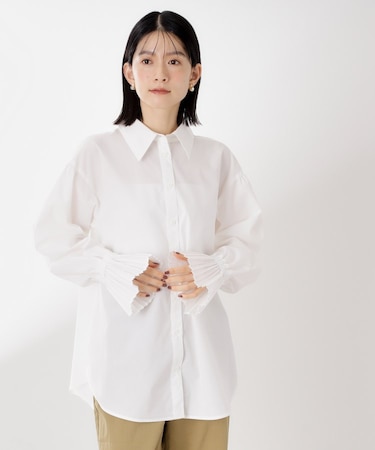 袖プリーツ&バックシャーリングシャツ【体型カバー/洗える】