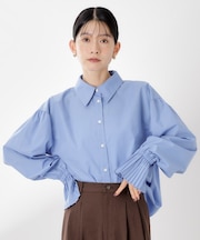 袖プリーツ&バックシャーリングシャツ【体型カバー/洗える】