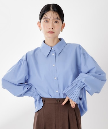 袖プリーツ&バックシャーリングシャツ【体型カバー/洗える】