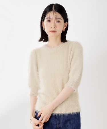 5分袖フェザーニット【洗える】