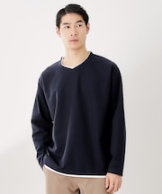 フェイククルーネック長袖Tシャツ
