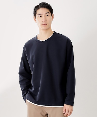 フェイククルーネック長袖Tシャツ
