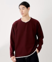 フェイククルーネック長袖Tシャツ