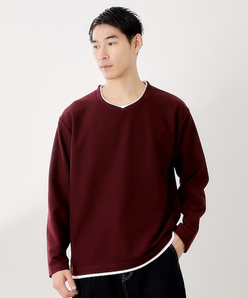 フェイククルーネック長袖Tシャツ