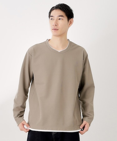 フェイククルーネック長袖Tシャツ