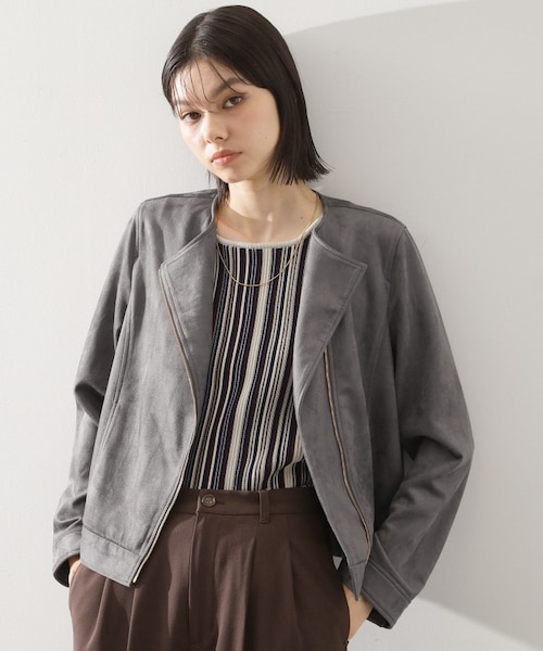 ノーカラーフラップレザージャケット｜グレースコンチネンタルの通販