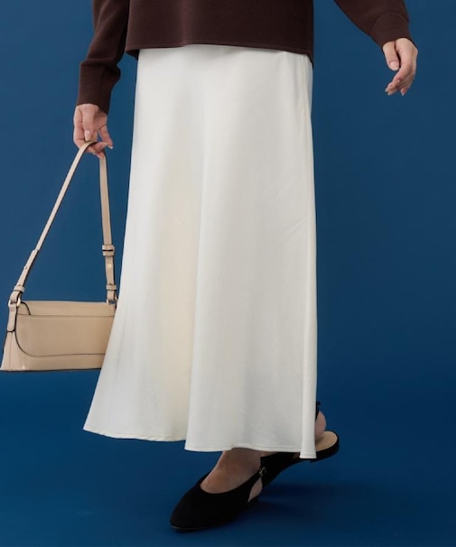 サテンAラインスカート【洗える】