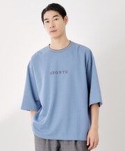 配色刺繍6分袖Tシャツ 【ビッグシルエット／洗濯機OK】