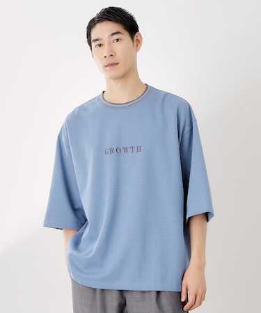 配色刺繍6分袖Tシャツ 【ビッグシルエット／洗濯機OK】