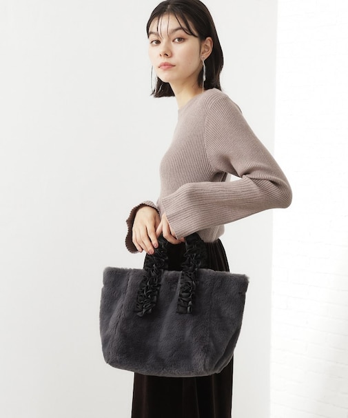 フリルハンドルフェイクファーバッグ