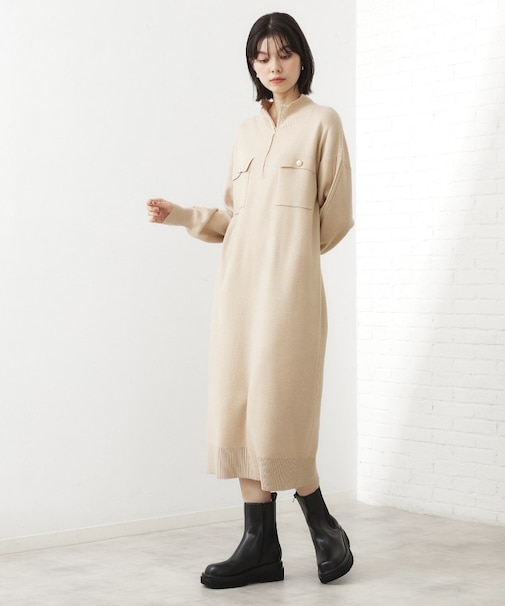 1枚でこなれ見え ハーフZIPワンピース【毛玉になりにくい/静電気防止/洗濯機OK】