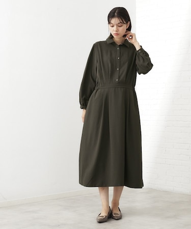 【即戦力】フィット＆フレア長袖ワンピース