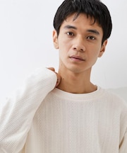 【心地良い、滑らかさ】レイヤード風ケーブル長袖Tシャツ