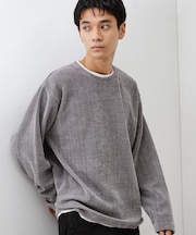 【心地良い、滑らかさ】レイヤード風ケーブル ニットソー 【洗濯機OK】